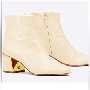 Tory Burch Cream Ankle Boots with Gold Heel